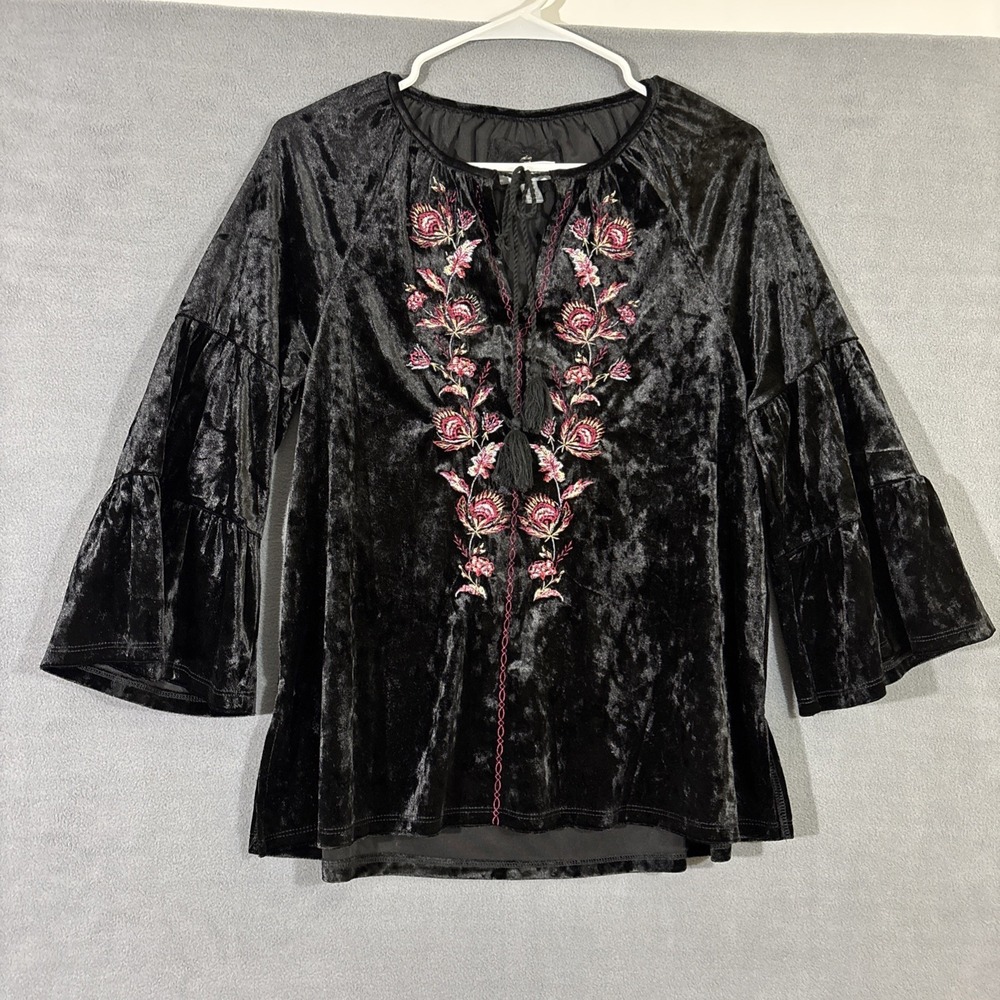 Cupio Velvet Embroidered Top Bell Sleeve Small Whimsygoth‎ Dark Romantic